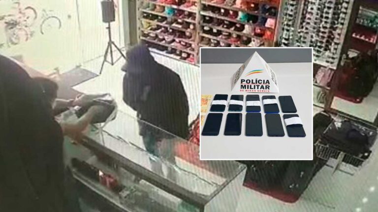 Vídeo do momento em que assaltante rouba loja de celulares em Brasilândia de Minas