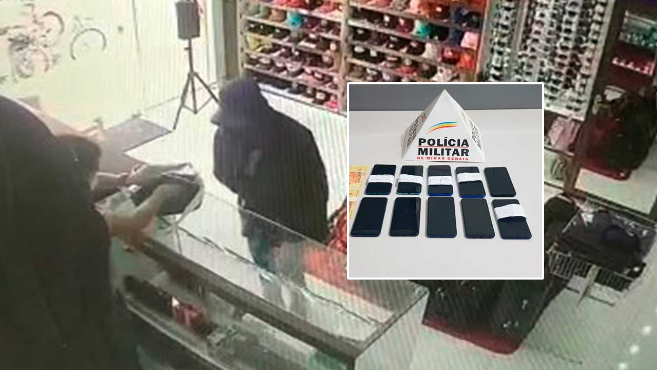 Vídeo do momento em que assaltante rouba loja de celulares em Brasilândia de Minas