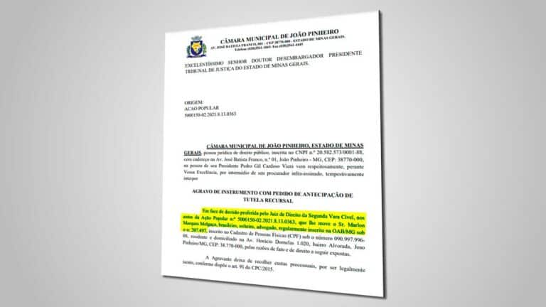 Agravo apresentado pela Câmara Municipal de João Pinheiro