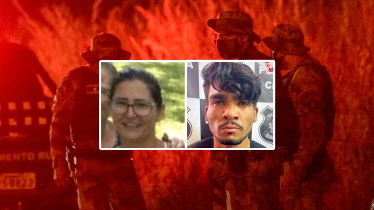 Agentes de segurança em busca para tentar encontrar Cleonice e prender Lázaro, suspeito de assassinar o marido, filhos e sequestrar Cleonice