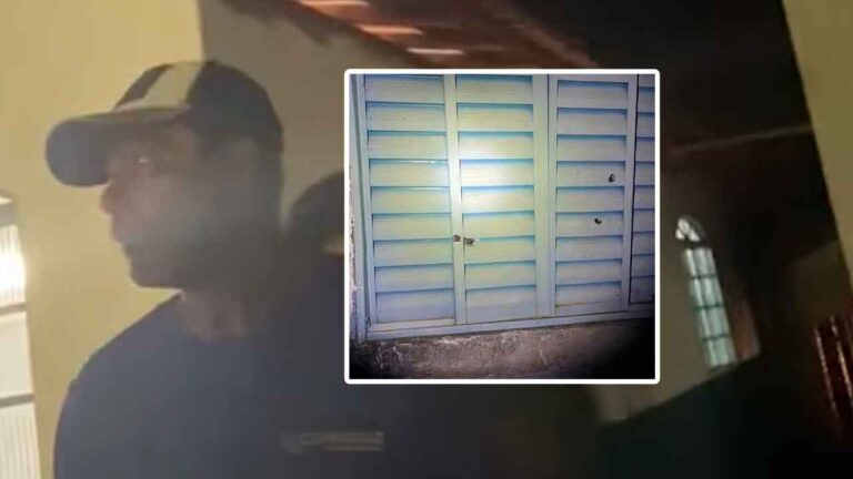 Janela atingida por vários disparos efetuados por Lázaro