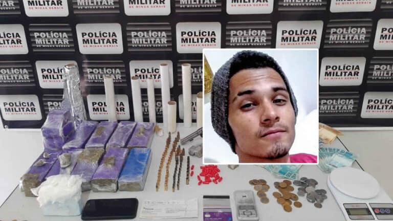PM apreende pasta base avaliada em R$50 mil, arma, munições e muito dinheiro em João Pinheiro