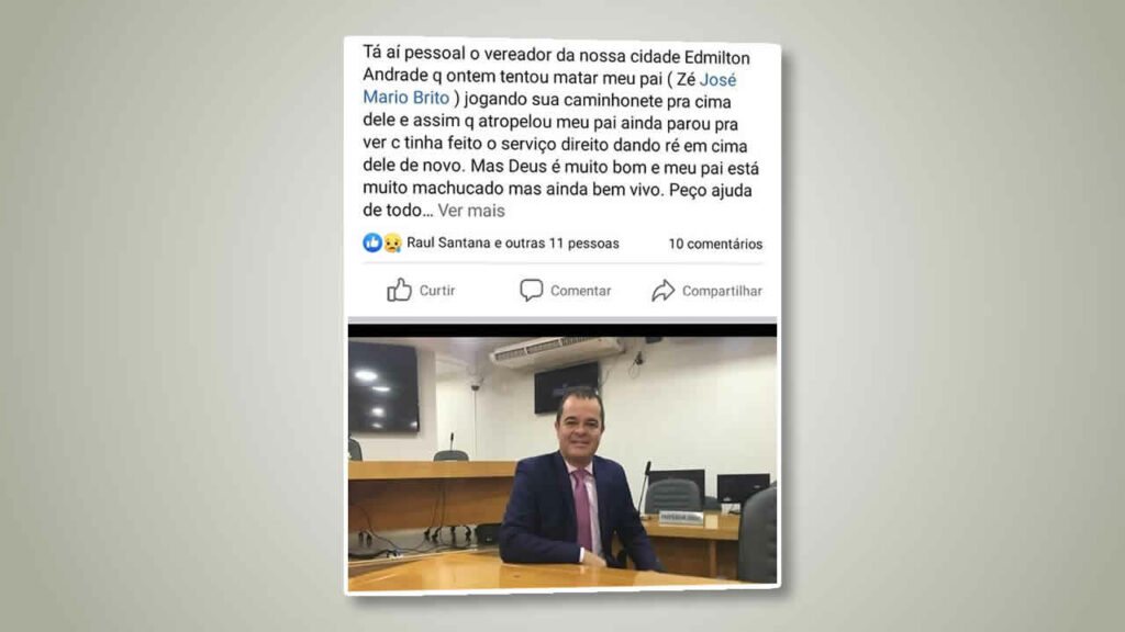 Vereador de Unaí é acusado de jogar veículo em cima de opositor político após discussão em bar no distrito de Boa Vista