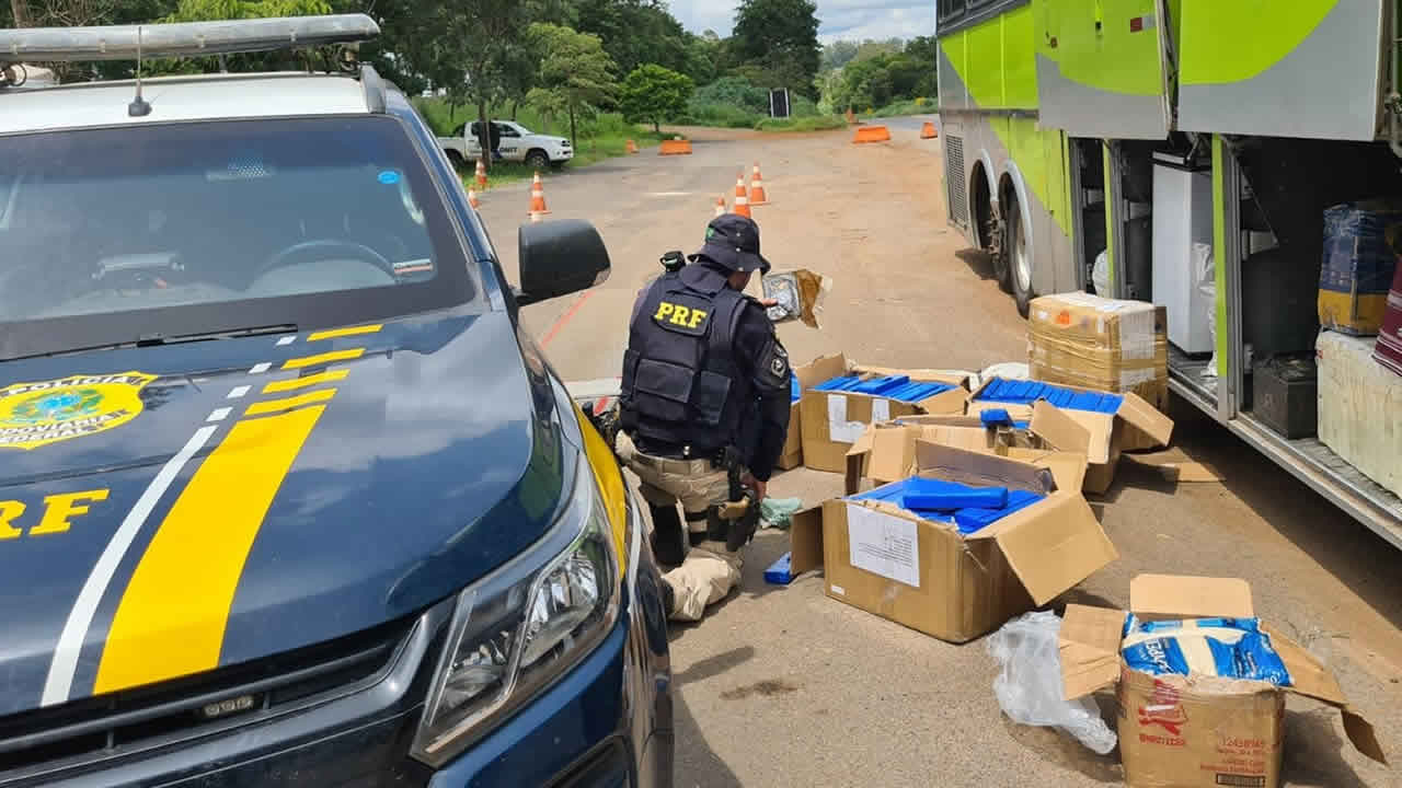 Polícia apreende quase R$ 800 mil em drogas dentro de bagageiro de ônibus na BR-365, em Patos de Minas