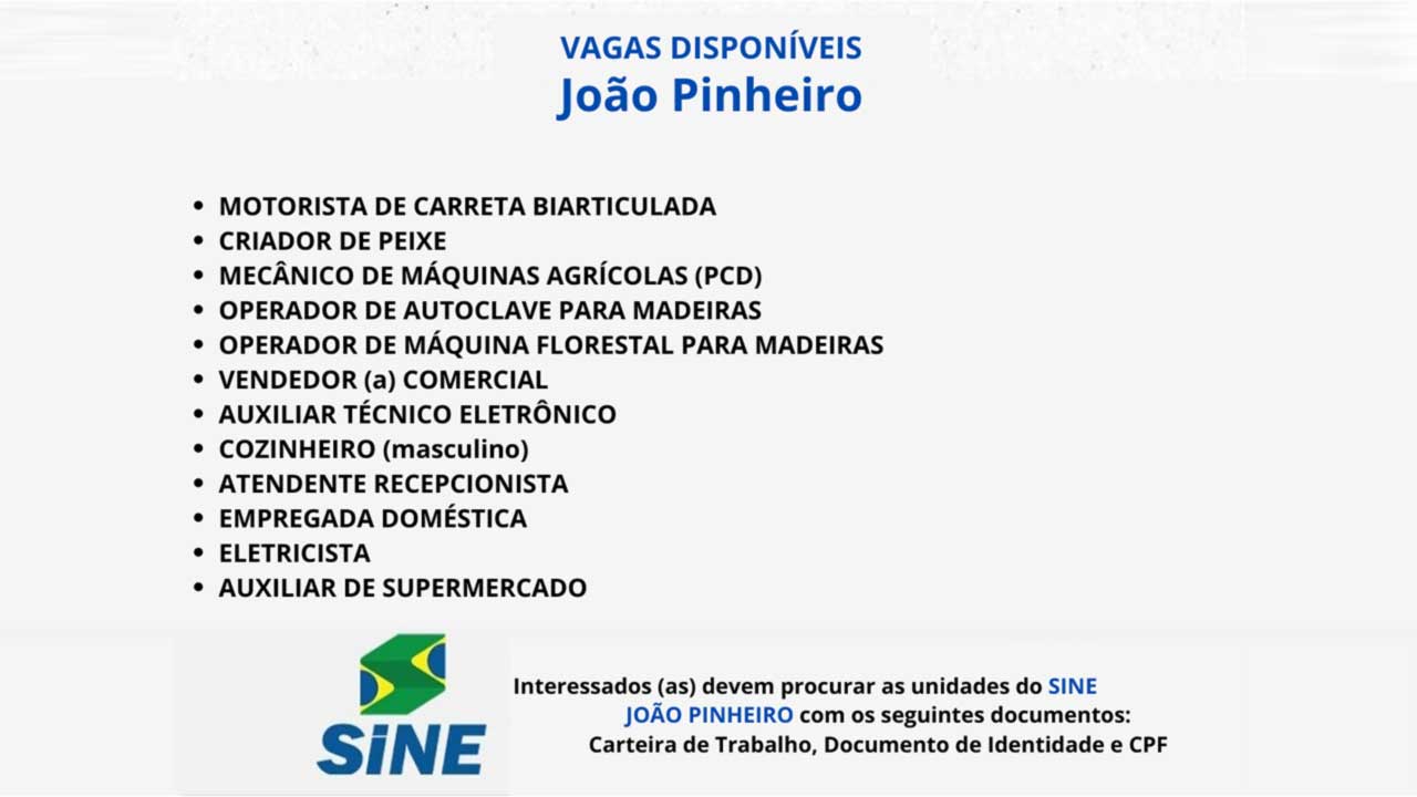 Sine de João Pinheiro oferta 53 vagas de emprego com salários de até R$ 3.050,00
