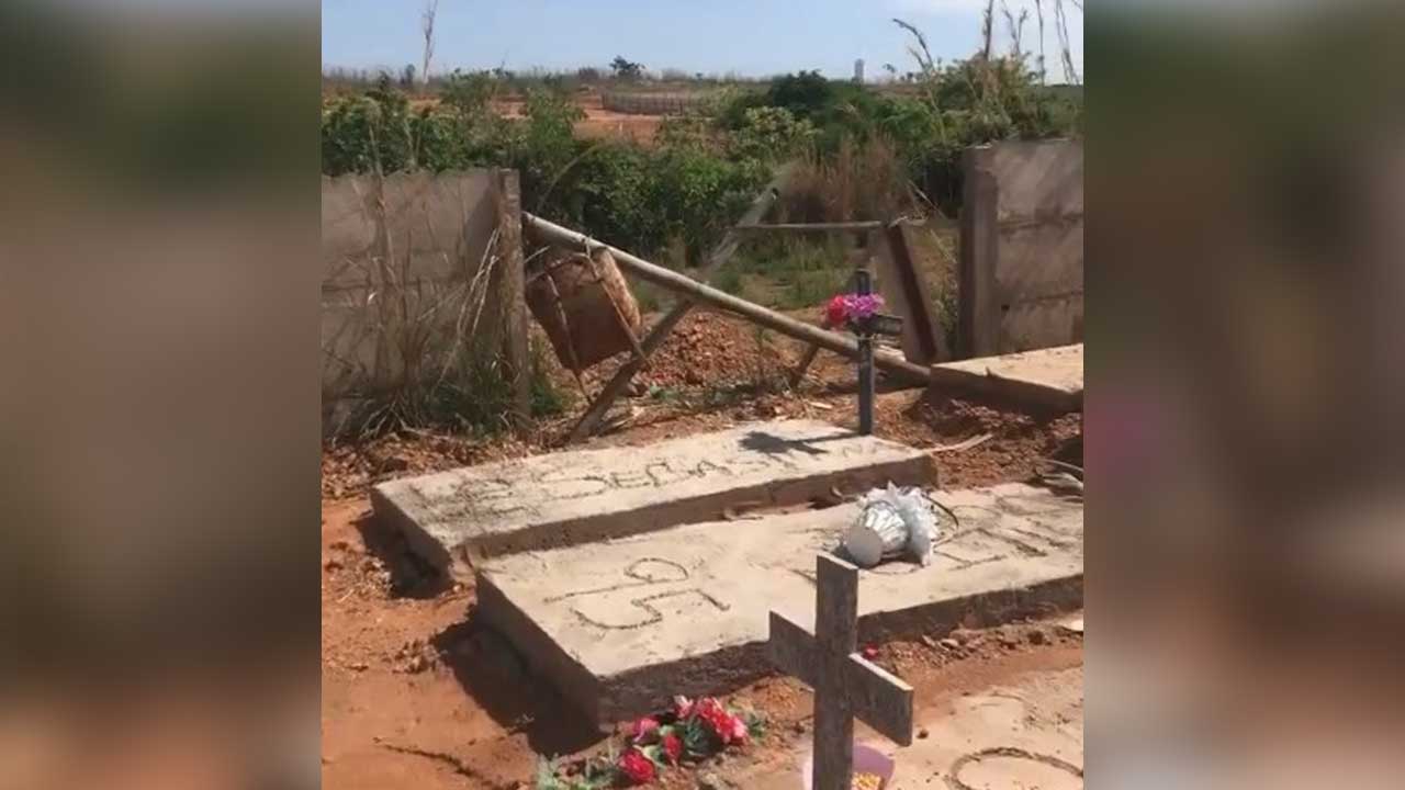 Mulher grava vídeo e aponta estado precário de conservação do cemitério de João Pinheiro