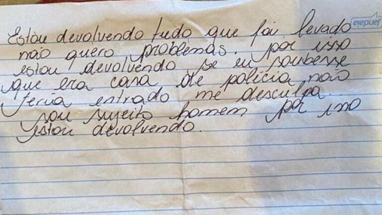 “Sou sujeito homem”: ladrão furta casa de delegado, se arrepende e devolve itens com pedido de desculpas