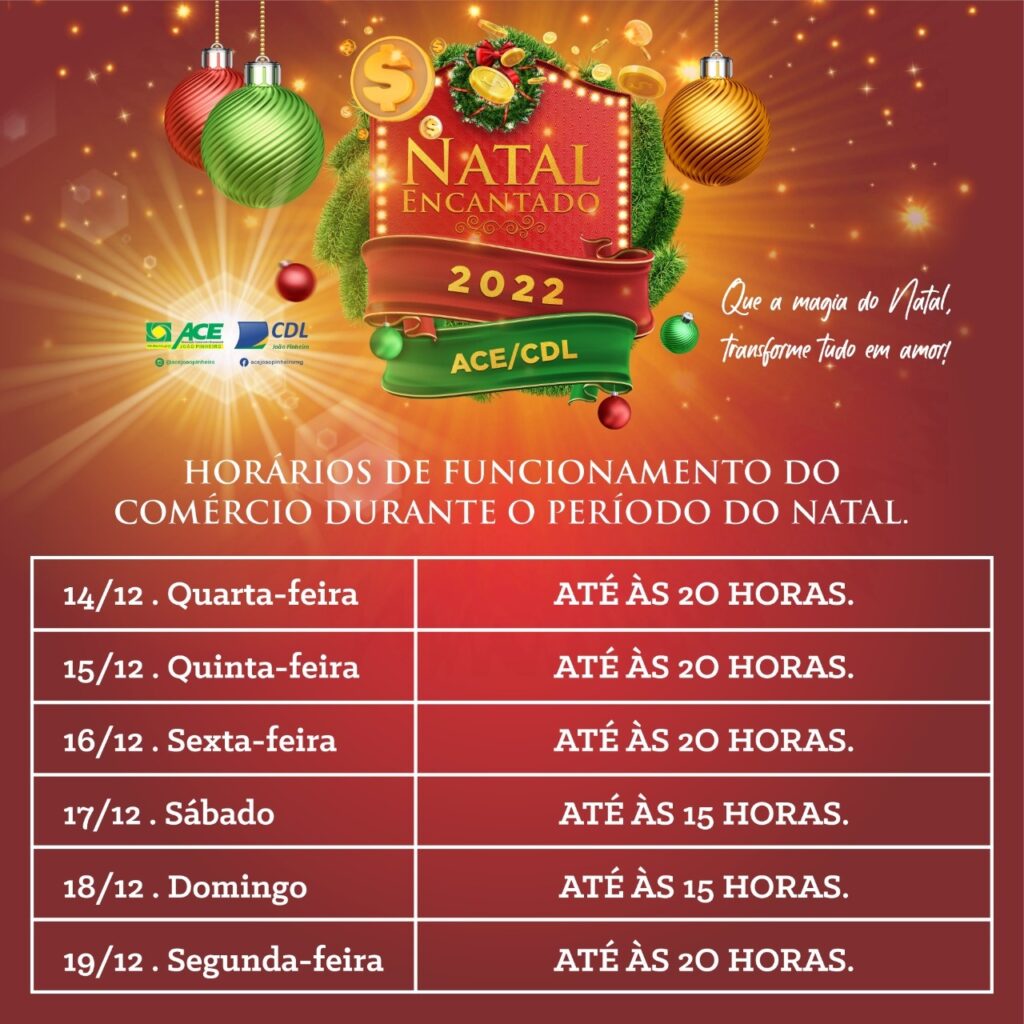Comércio de João Pinheiro terá horário especial no natal; confira o cronograma a seguir