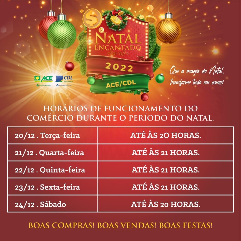 Comércio de João Pinheiro terá horário especial no natal; confira o cronograma a seguir