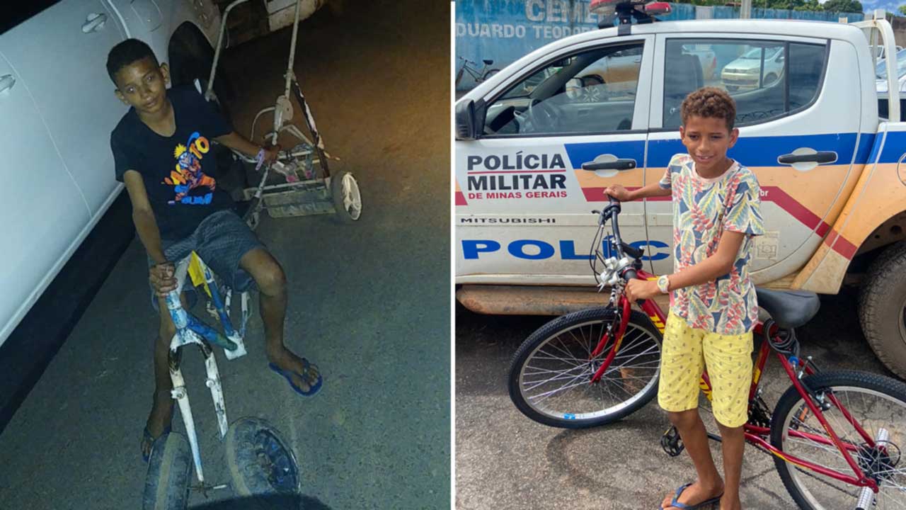 Polícia Militar de Canabrava organiza vaquinha e presenteia criança com bicicleta nova, em João Pinheiro