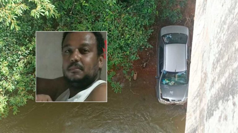 Homem é procurado por tentar matar mulher e filhos ao jogar carro da ponte do Rio São Marcos em Cristalina