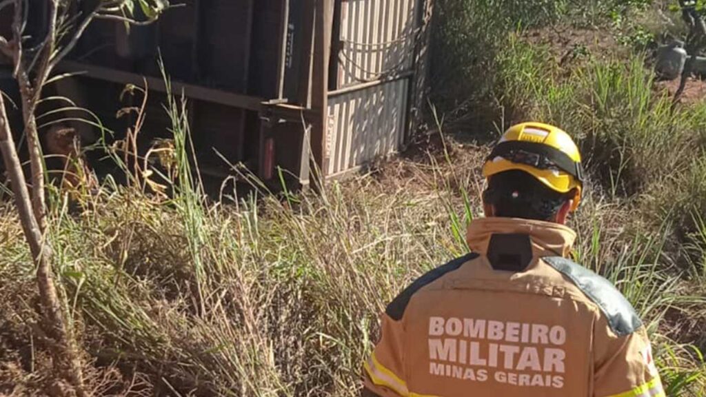 Carreta boiadeira tomba na MG-181, em Brasilândia de Minas, e parte do gado morre; motorista foi socorrido com vida