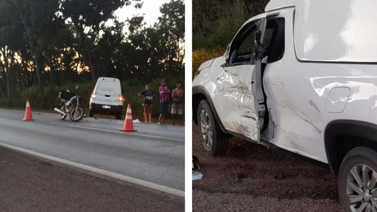 Motociclista invade a contramão repentinamente, bate em veículo e fica ferido na Ruralminas, em João Pinheiro