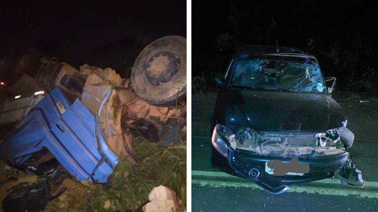 Carreta sem freio invade a contramão para tentar fazer curva e causa acidente na MG-188, em Brasilândia de Minas