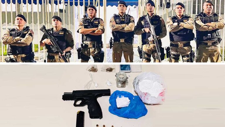 Homem passa em frente a bar, exibe arma e acaba preso com drogas e munições em João Pinheiro