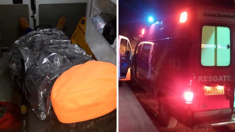 Bombeiros socorrem motorista que ficou ferido após capotar veículo na LMG-690, zona rural de João Pinheiro