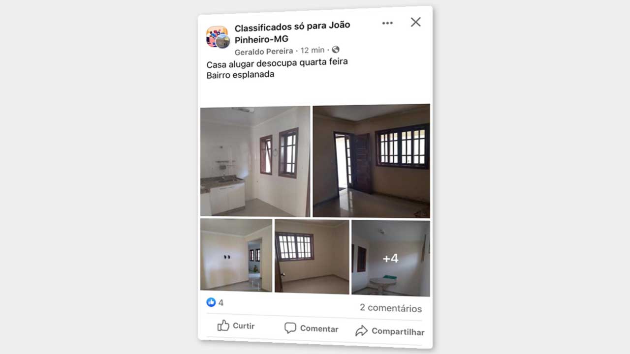 Mulher cai no golpe do falso aluguel após ver anúncio em grupo de classificados nas redes sociais em João Pinheiro