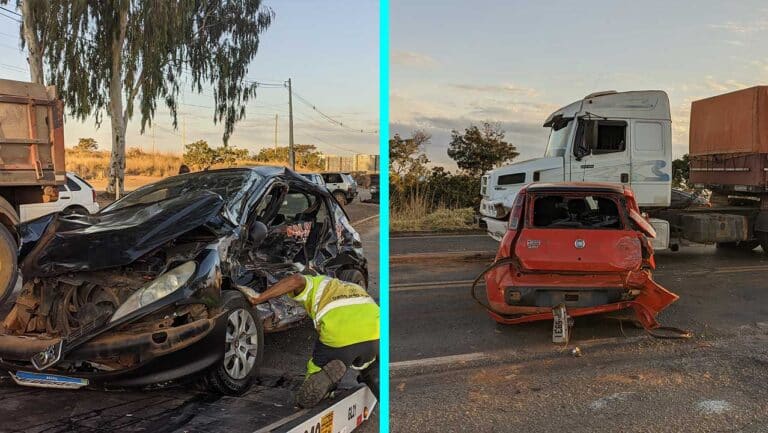 Grave acidente entre carreta e três carros deixa dois feridos na BR-040, em João Pinheiro