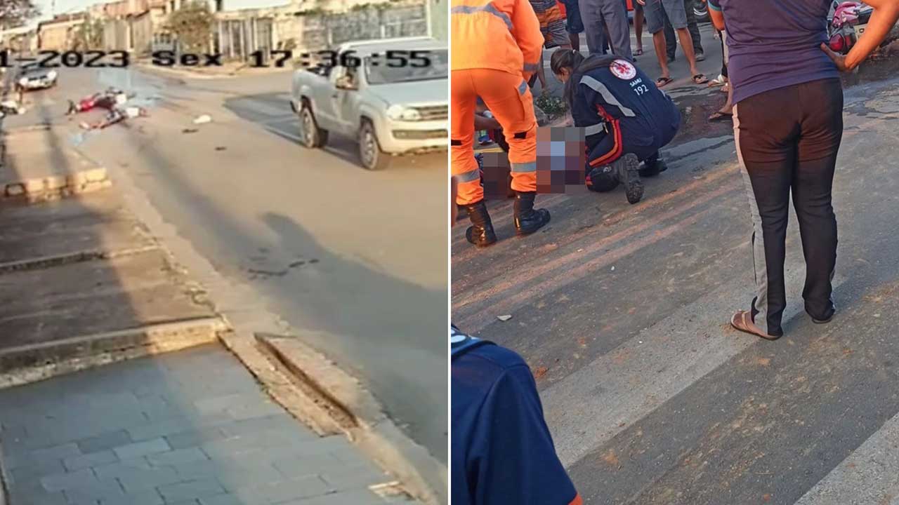 Motociclista fica ferido após colidir violentamente com caminhonete no Papagaio, em João Pinheiro; veja o vídeo