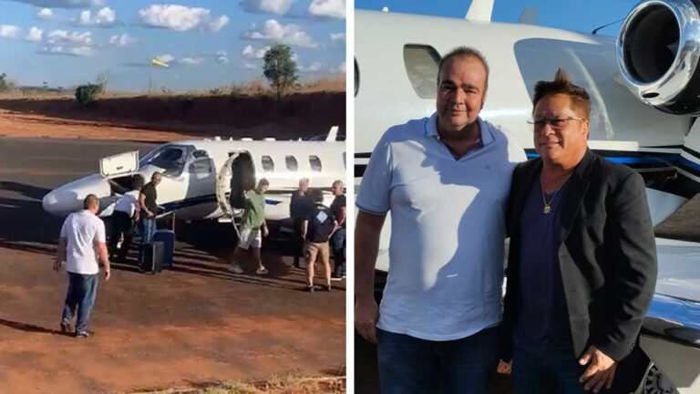 Leonardo chega de avião a João Pinheiro para cantar na Festa da Cidade