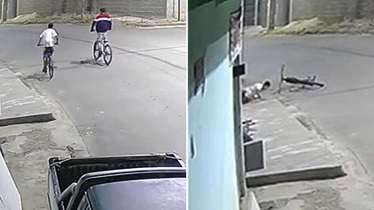 Câmera de segurança flagra adolescente chutando portão durante a madrugada no Novo Esplanada, em João Pinheiro