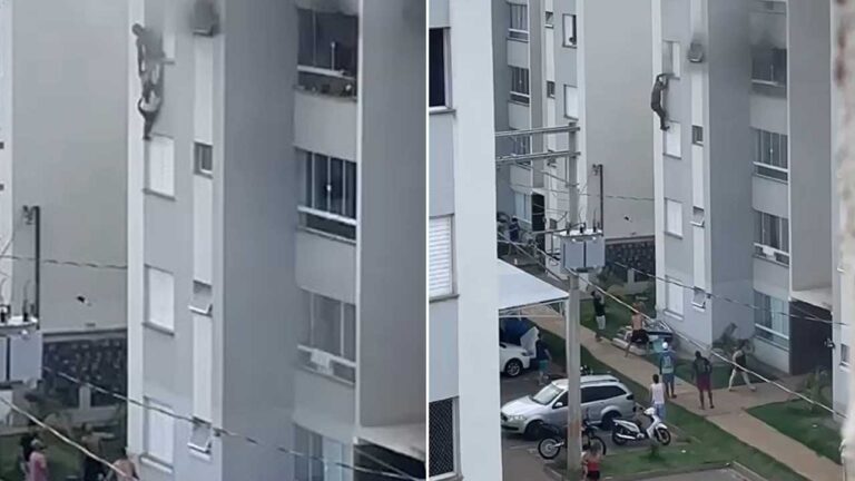 Impressionante: vídeo mostra moradores pulando do quarto andar de apartamento em chamas em Patos de Minas