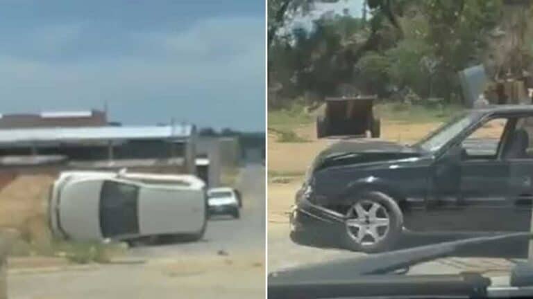 Carro capota e fica de lado após colisão com outro veículo no Novo Floresta em João Pinheiro