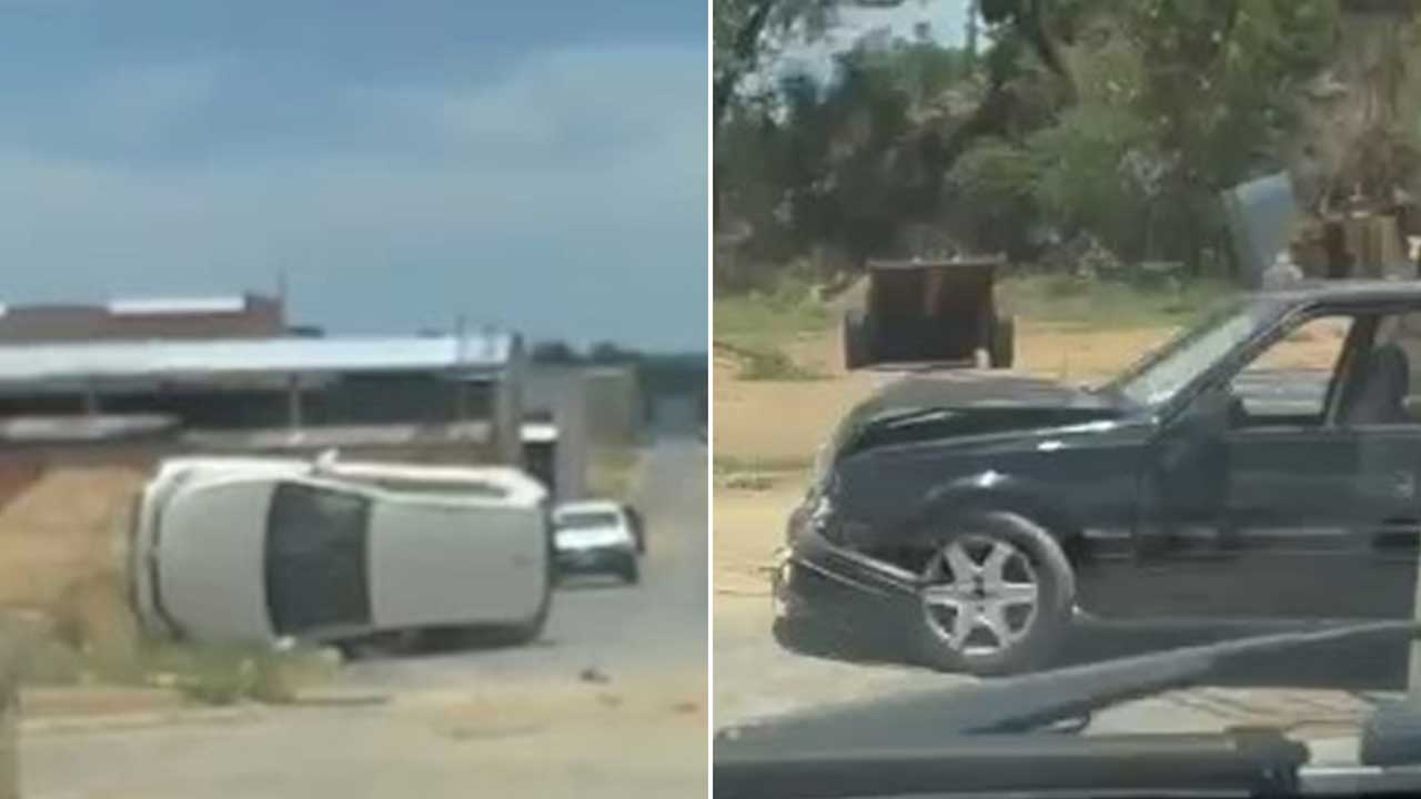 Carro capota e fica de lado após colisão com outro veículo no Novo Floresta em João Pinheiro