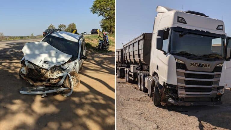 Motorista utiliza acesso irregular para acessar BR-040 e se envolve em acidente com carreta em João Pinheiro