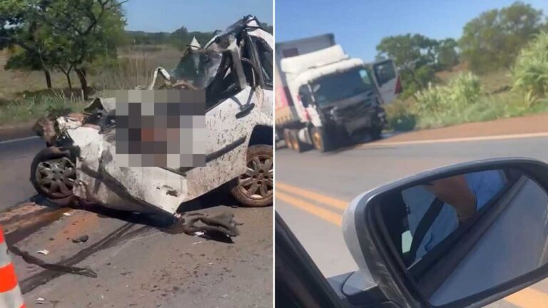 Acidente com vítima fatal é registrado na MG-251 próximo a Unaí; veículo ficou completamente destruído