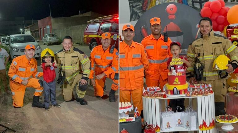 Pequeno fã do Corpo de Bombeiros em João Pinheiro ganha visita surpresa em seu aniversário