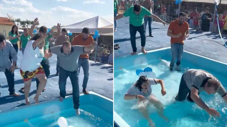 Piscina da APAE de João Pinheiro é inaugurada e autoridades comemoram com mergulho
