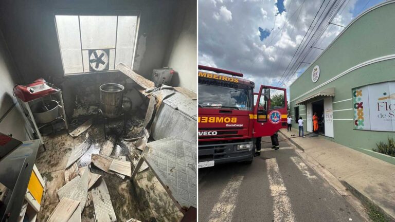 Incêndio deixa parte da cozinha de confeitaria destruída no Centro de João Pinheiro