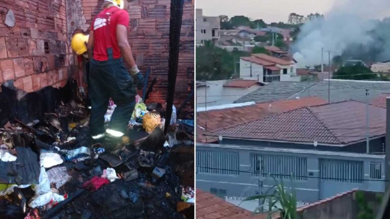 Corpo de Bombeiros combate incêndio em residência no Esplanada, em João Pinheiro