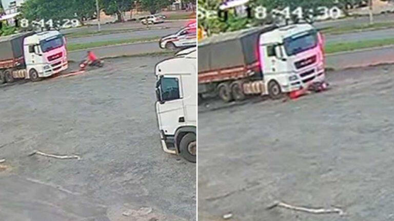 Veja momento em que motociclista que tentou fugir da Polícia bate em carreta parada em João Pinheiro