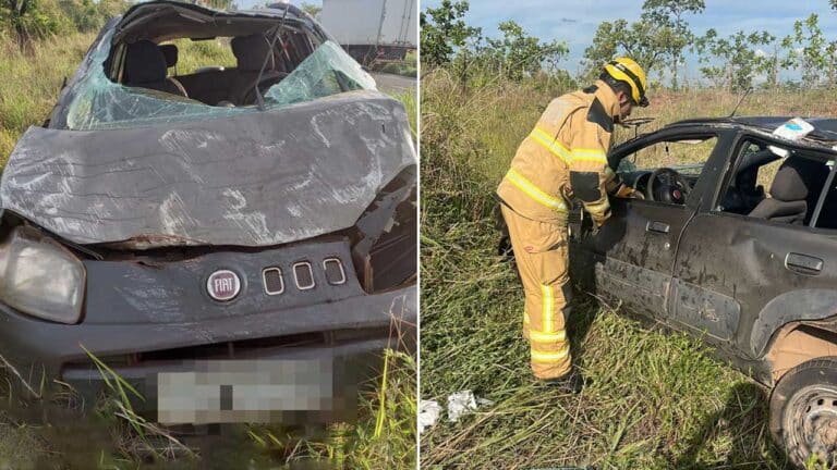 Colisão entre carro e caminhão deixa três feridos na MG-410 em Presidente Olegário