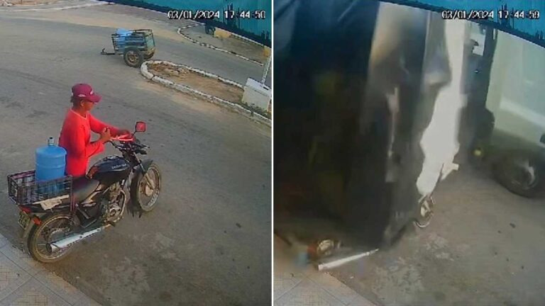 Impressionante: homem escapa por pouco da morte após carreta tombar e esmagar moto; veja o vídeo