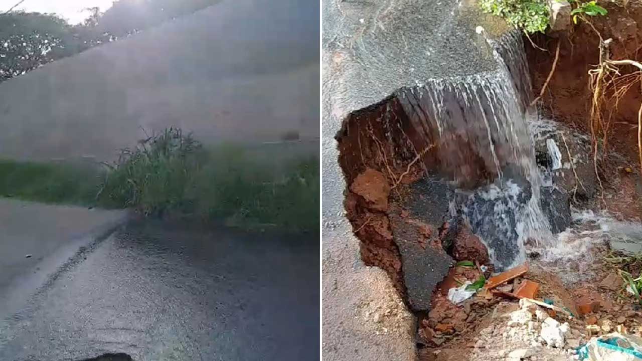 Moradora grava vazamento de água limpa que está aumentando cratera no Cais, em João Pinheiro