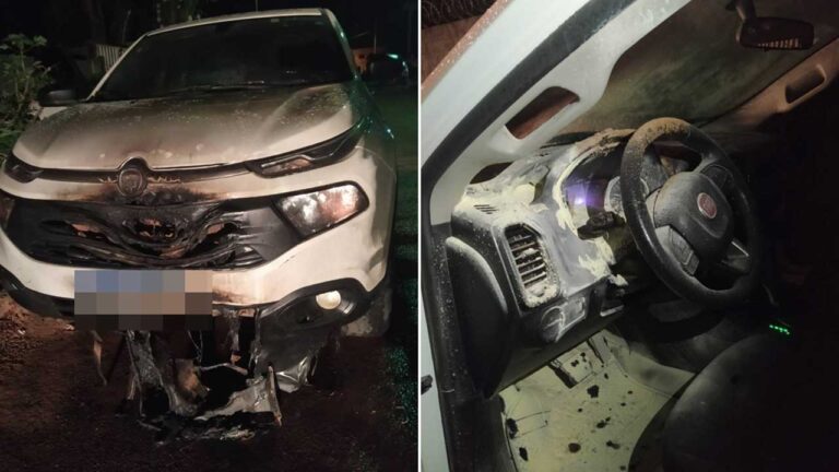 Veículo estacionado na rua é incendiado com gasolina em Brasilândia de Minas; Polícia busca por suspeitos