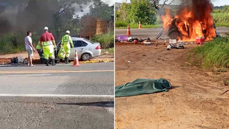 Acidente gravíssimo na BR-040 deixa um morto e veículo em chamas em João Pinheiro