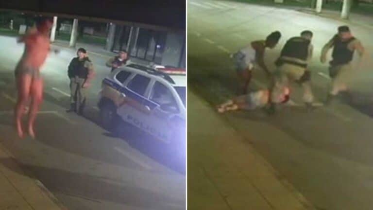 De cueca, homem acusado de roubo e estupro em "cabaré" pula em fios de energia e agride PM em Patos de Minas