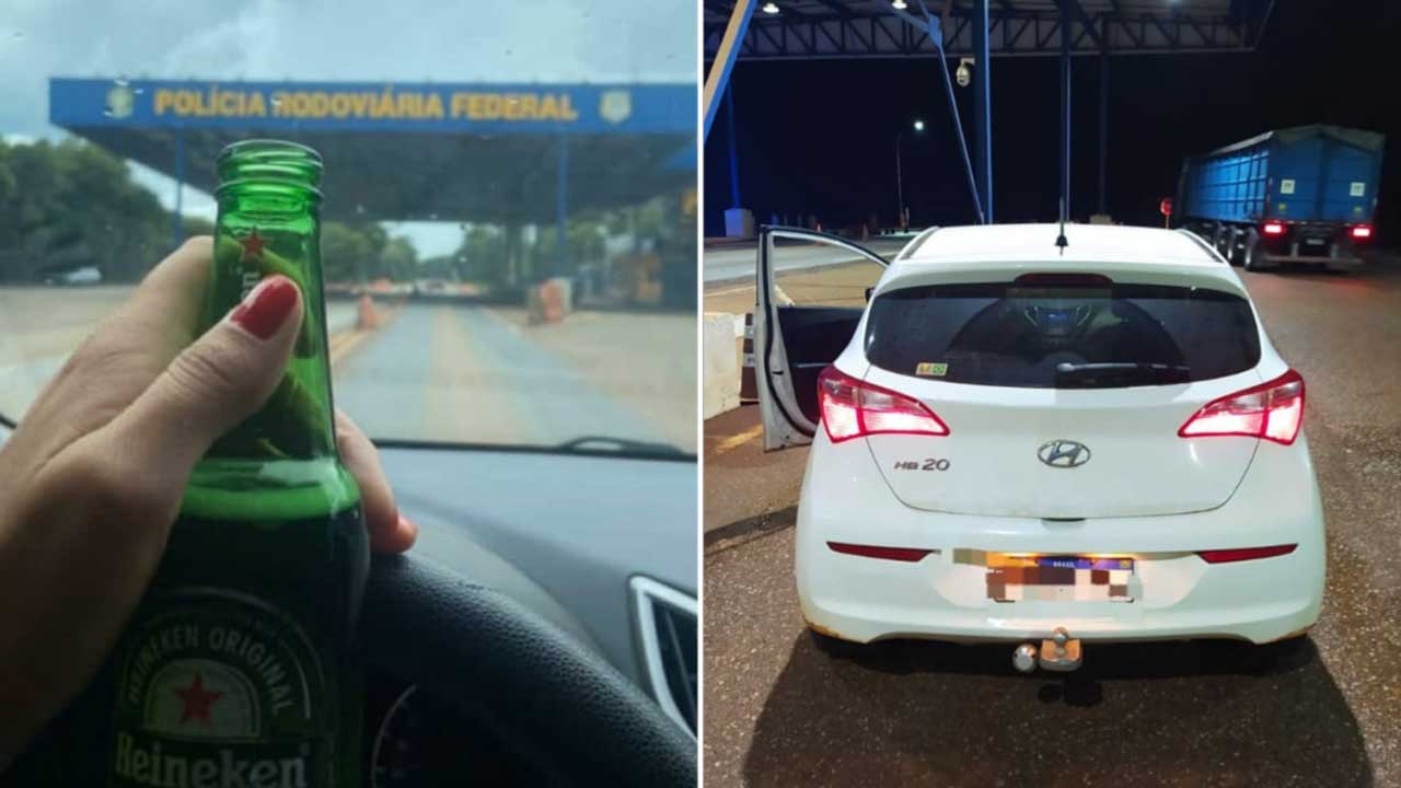 Mulher tira foto segurando cerveja enquanto dirigia próximo à base da PRF e acaba multada por embriaguez