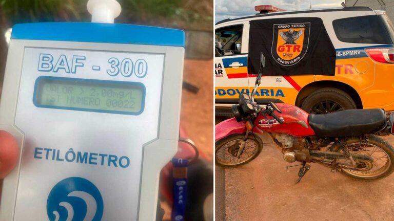 Recorde de alcoolemia: homem é preso por dirigir embriagado e com moto adulterada na LMG-740