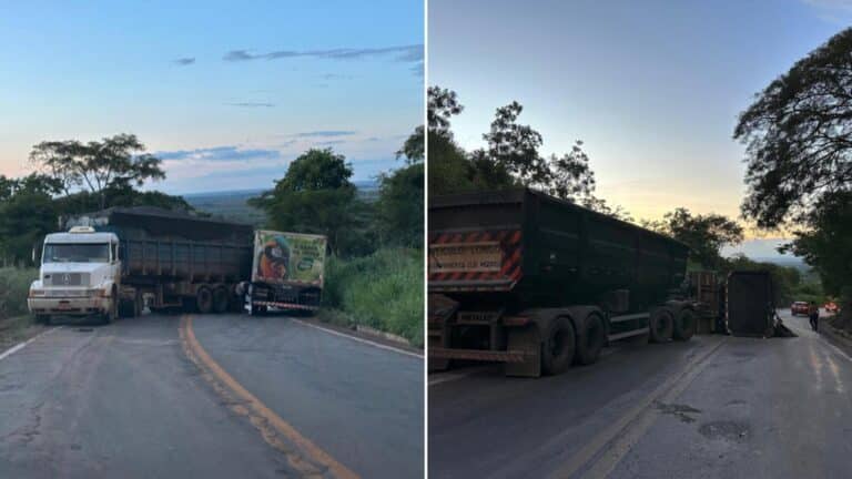 Carretas com problemas mecânicos causam dois acidentes seguidos na MG-410, em Presidente Olegário