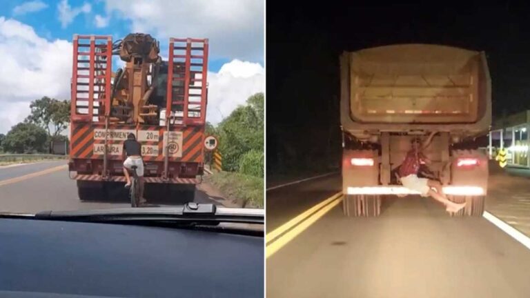 Imprudência de pedestres e ciclistas pegando “carona” em carretas acende alerta em João Pinheiro