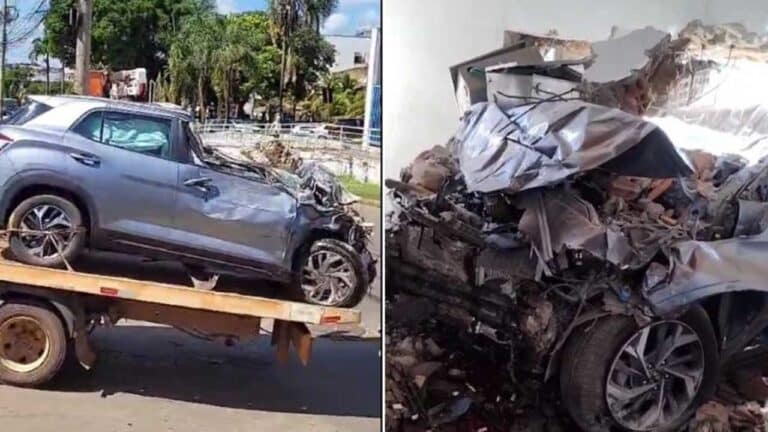 Motorista perde o controle do carro e atinge violentamente a parede do terminal rodoviário de Paracatu