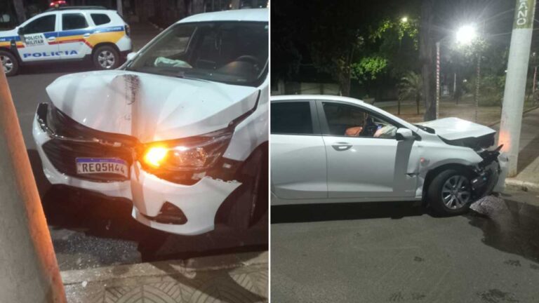 Motorista mistura bebida alcoólica com Clonazepam e bate em poste na Praça Coronel Hermógenes em João Pinheiro