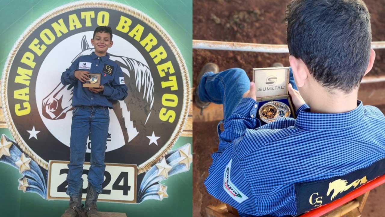 Pinheirense de 11 anos vence Campeonato de Três Tambores em Barretos e leva fivela para João Pinheiro