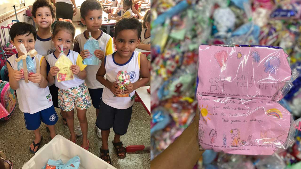 CEMEI Mundo Encantado de João Pinheiro envia cartas e guloseimas a crianças do Rio Grande do Sul