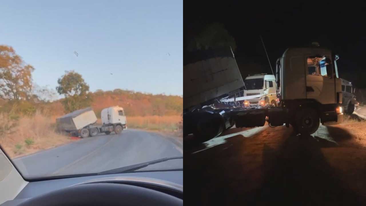 Carreta faz L e interdita parcialmente rodovia MG-410 na Serra da Bela Vista; trânsito já foi liberado